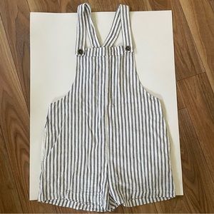 Linen Striped Short Overalls